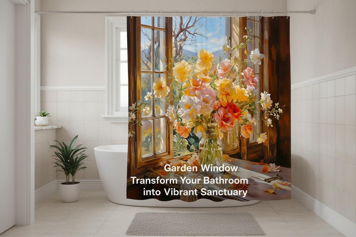Vintage Oil Painting Style Floral Bath Curtain, European Countryside Artistic Bathroom Decor, Soft Polyester Shower Curtain for Home Hotel