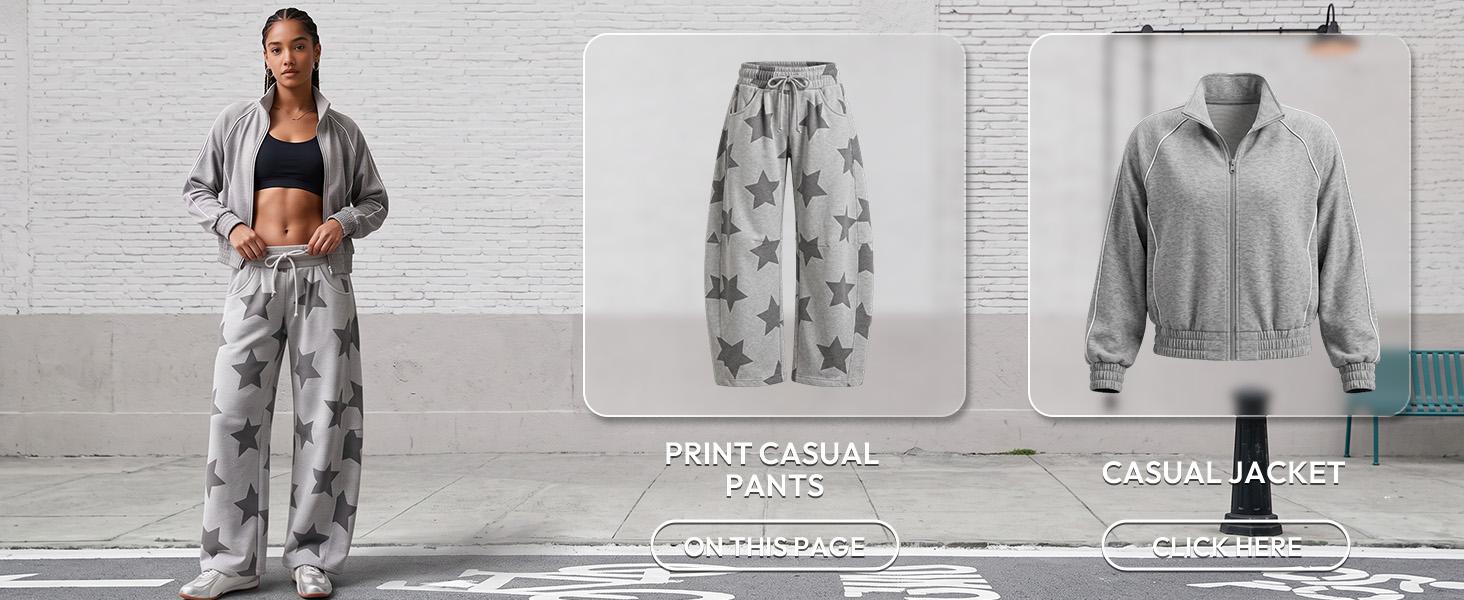 Aoysky Women Star Print Sweatpants, Elastic High Waist Drawstring Baggy Streetwear Pants, Casual Side Pockets Loose Fit Ankle Cuff Lounge Trousers,clothes for back to school,first day of school outfits