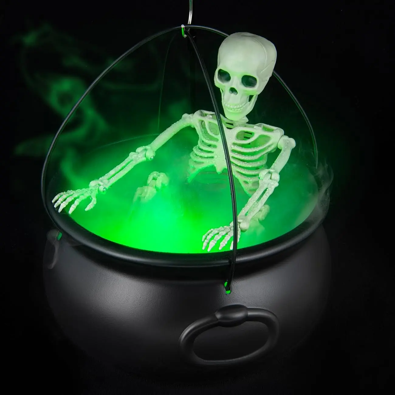 Halloween Decorations Outdoor Witch Cauldron Tripod with Fog Maker & Skull | 52-inch tall display, green light mist effect, large cauldron & skeleton, stable setup for porch yard lawn Halloween scenes