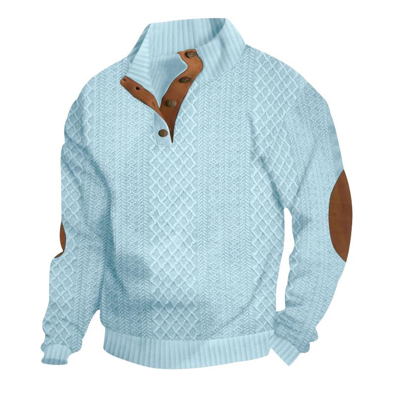 Men's Casual Long Sleeve Knit Pullover Sweater - Mock Neck, Button Collar, Elbow Patches Sports & Outdoor Top (Menswear Knitwear, longsleeves) White, Collared Neck sohochic