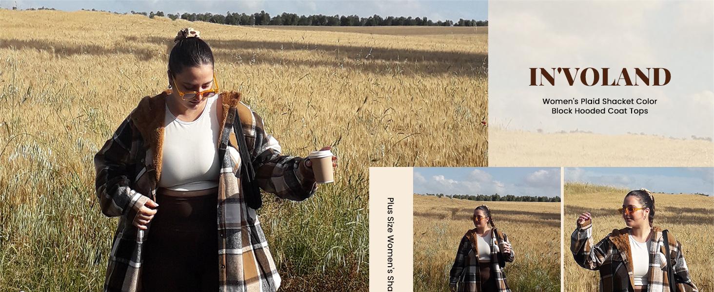 Plus Size Women Flannel Plaid Shacket Jacket Long Sleeve Button Down Fleece Hooded Jackets Fall Winter Coat Plus Size Women Flannel Plaid Shacket Jacket Long Sleeve Button Down Fleece Hooded Jackets Fall Winter Coat