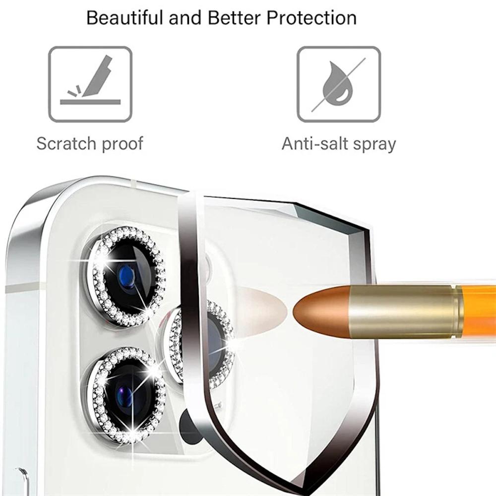 Shiny Artificial Diamond Camera Lens Protector Film for iPhone 17/16/15/14/13/12/11 Pro Max, Durable Protective Cover