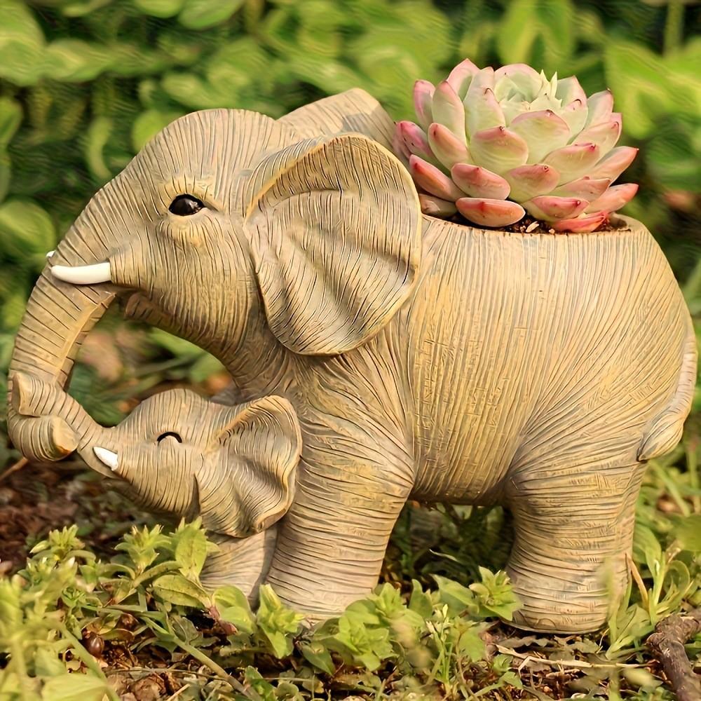 Charming Elephant Succulent Planter, Handmade Resin Flower Pot, Textured Design, Lightweight Durable, Indoor Outdoor Decor