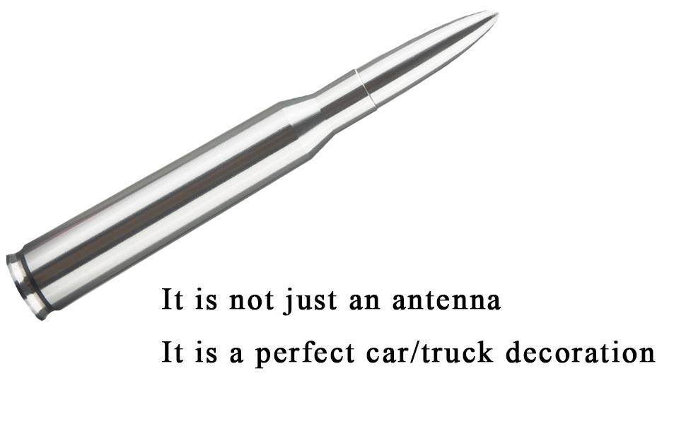 Antenna 50 Cal Car Truck Bullet Antenna Truck Accessories Universal Replacement for GMC Sierra 1500 Chevy Dodge Ram Silverado 1500 2500 3500 Ford F150 F250 F350 (Chrome)