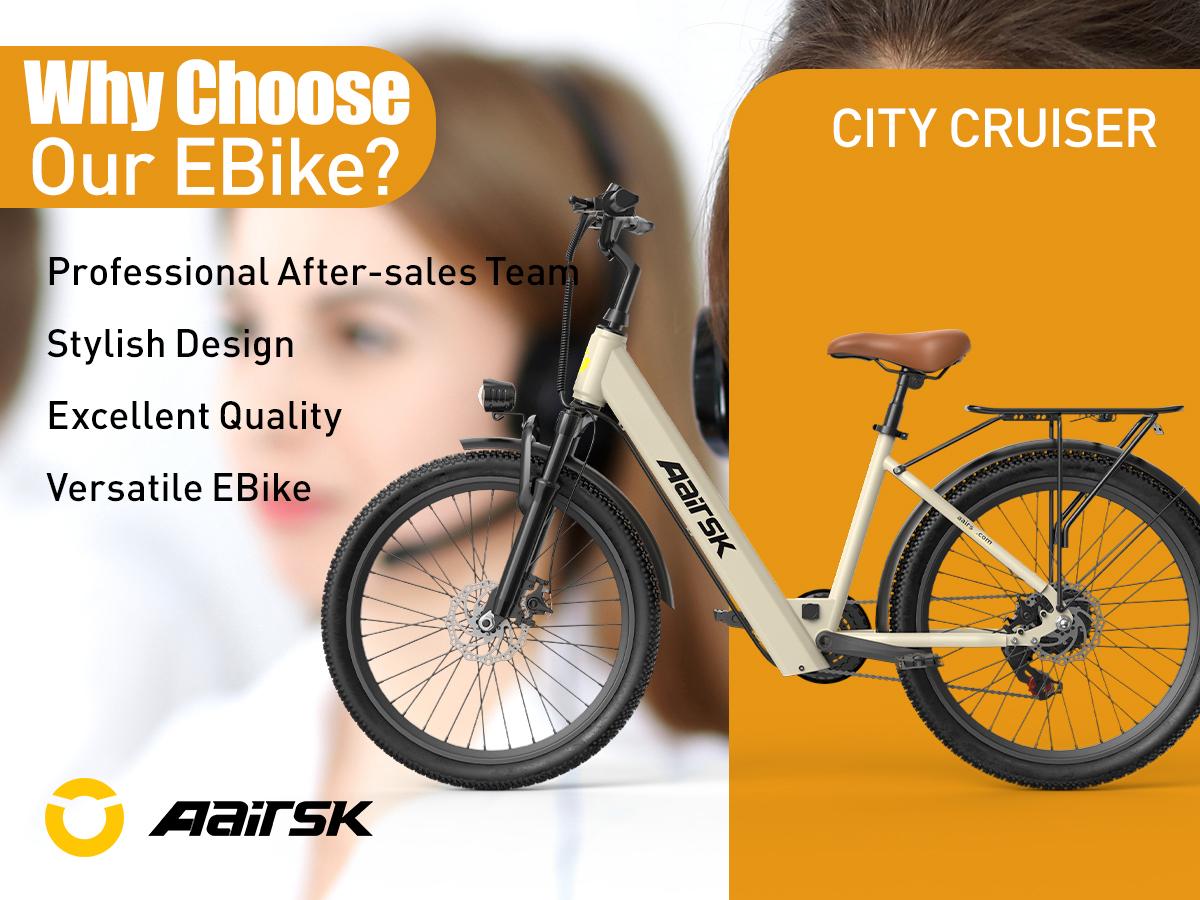 Aairsk electric bicycle, SU7, 36V13Ah, peak power 748W, lithium battery, dual suspension, removable tires, women's mountain electric bicycle 24 inches, maximum range 40 miles, 7 speeds, LED lights, display and NPC unlocking, dual disc brakes