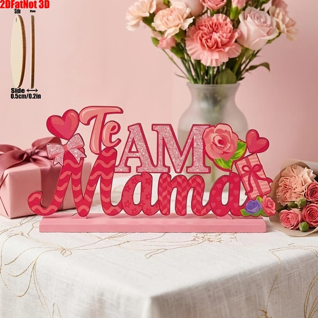2D Flat Mother's Day Table Decor, Spanish Style Wooden Centerpiece, Desktop Sign Decoration, Perfect for Mother's Day Party Supplies