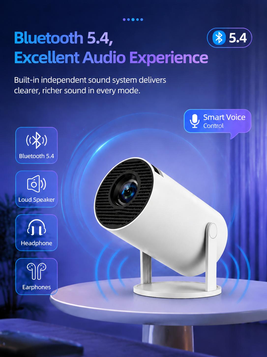 Mini Projector 350ANSI 720P Native 4K Decode | Android 13 Dual WiFi6 BT5.2 | Auto Keystone 130" Screen for Home Cinema | US Stock