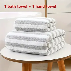 Luxury Striped Towel Bathrobe Set, Includes 1 Bath Towel & 1 Face Towel, Soft High Absorbency Quick Dry, Ideal for Home Spa Travel Gym Outdoor Use