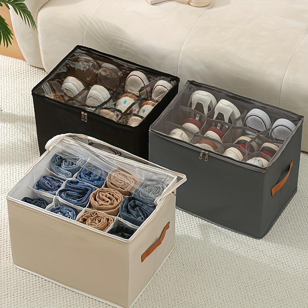 Foldable Oxford Shoe Box with Lid, Dustproof Multifunctional Storage Organizer, Space-saving Container for Shoes Clothes Accessories Home Bedroom Organization