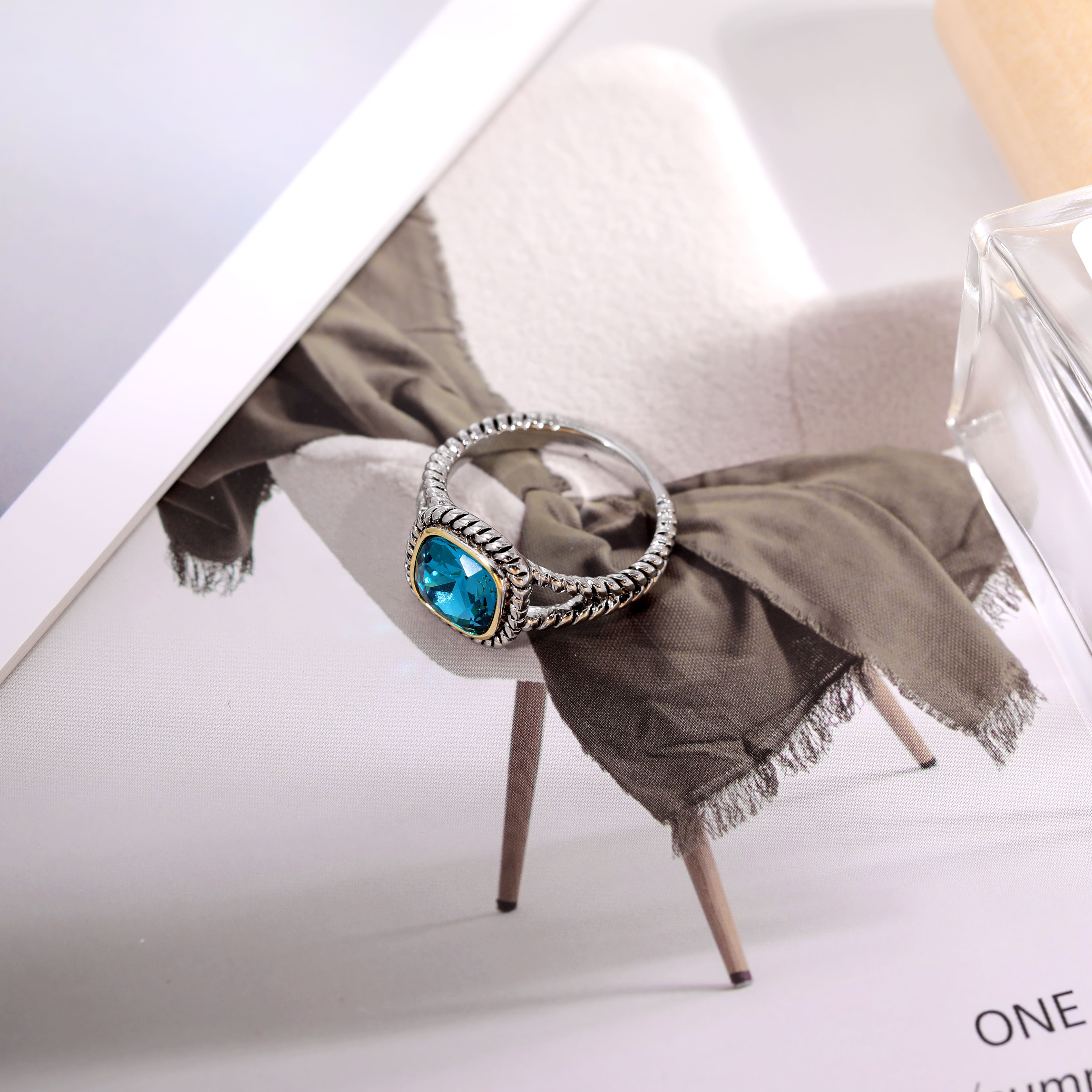 Aprilery Twisted Cable Wire Rings Bracelet & Earring – Vintage Blue Zirconia Statement Ring Bracelet & Earring Set for Women Aprilery Twisted Cable Wire Rings Bracelet & Earring – Vintage Blue Zirconia Statement Ring Bracelet & Earring Set for Women