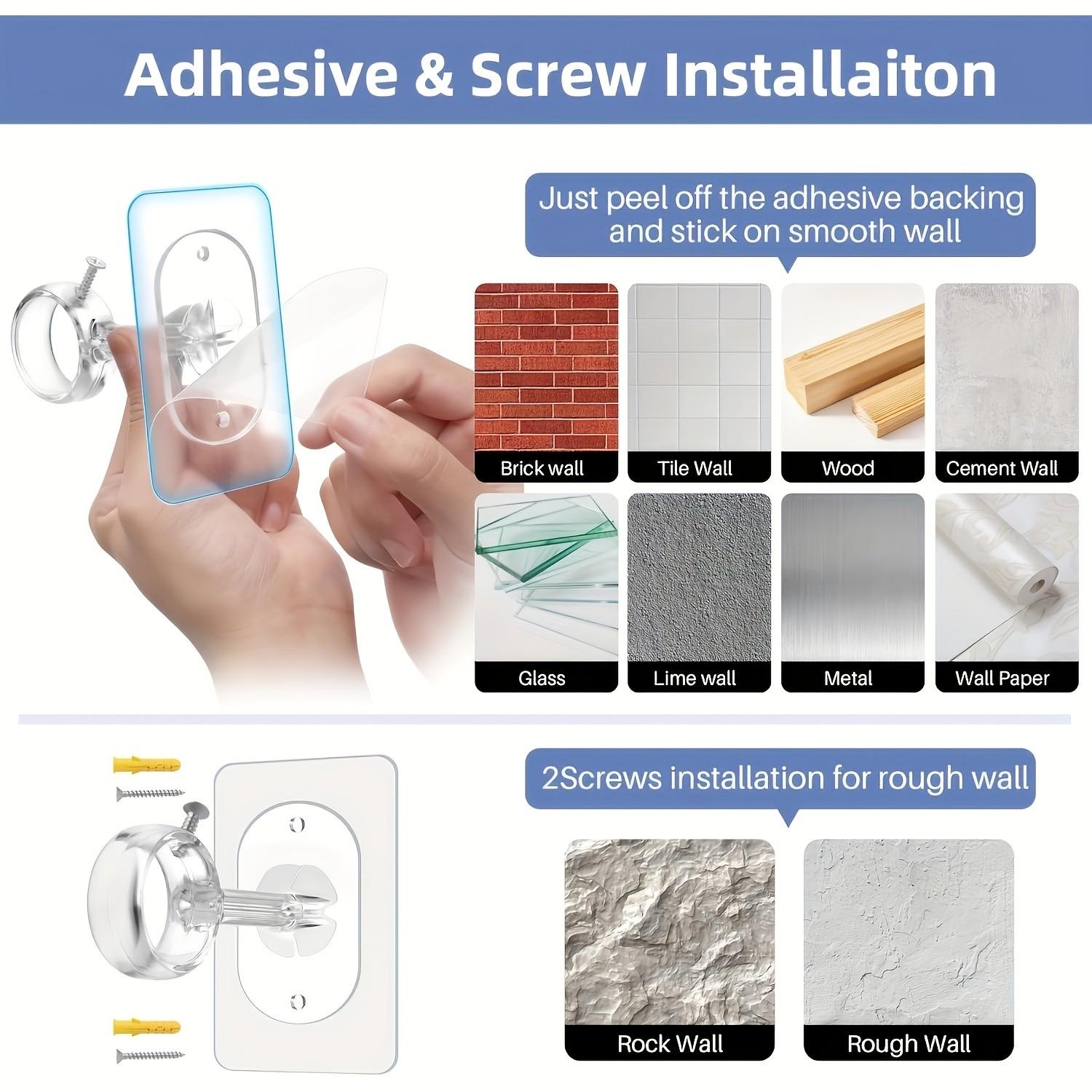 No-Drill Ceiling Curtain Rod Bracket Set (2 Pieces), Self-Adhesive Adjustable Heavy-Duty Wall-Mounted Brackets for Blackout Curtains