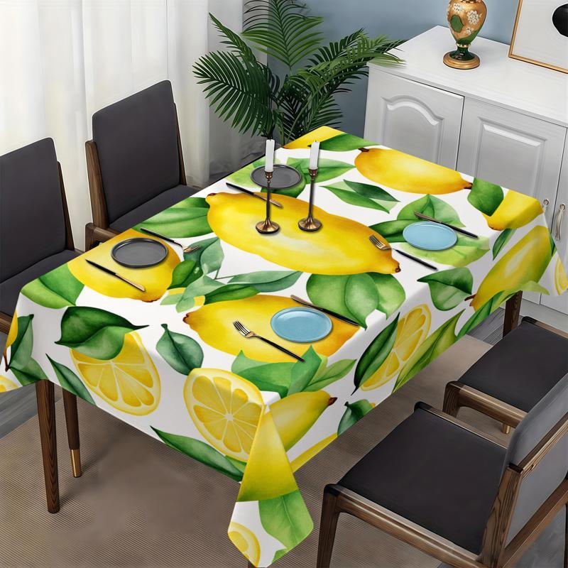 1 Piece Polyester Tablecloth, Rectangular, Thickened, Easy to Clean, Waterproof & Oil - Resistant, Multiple Specifications Available, Multi - Color, Lemon Pattern, for Home & Outdoor Use, Cozy Dining Room Style