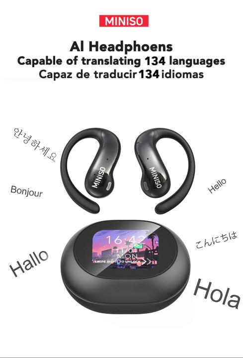 MINISO MS188 AI Earphones Wireless 134 Languages AI Translation Bluetooth Smart Earbuds with LCD Screen Charging Case APP Chargeable Black