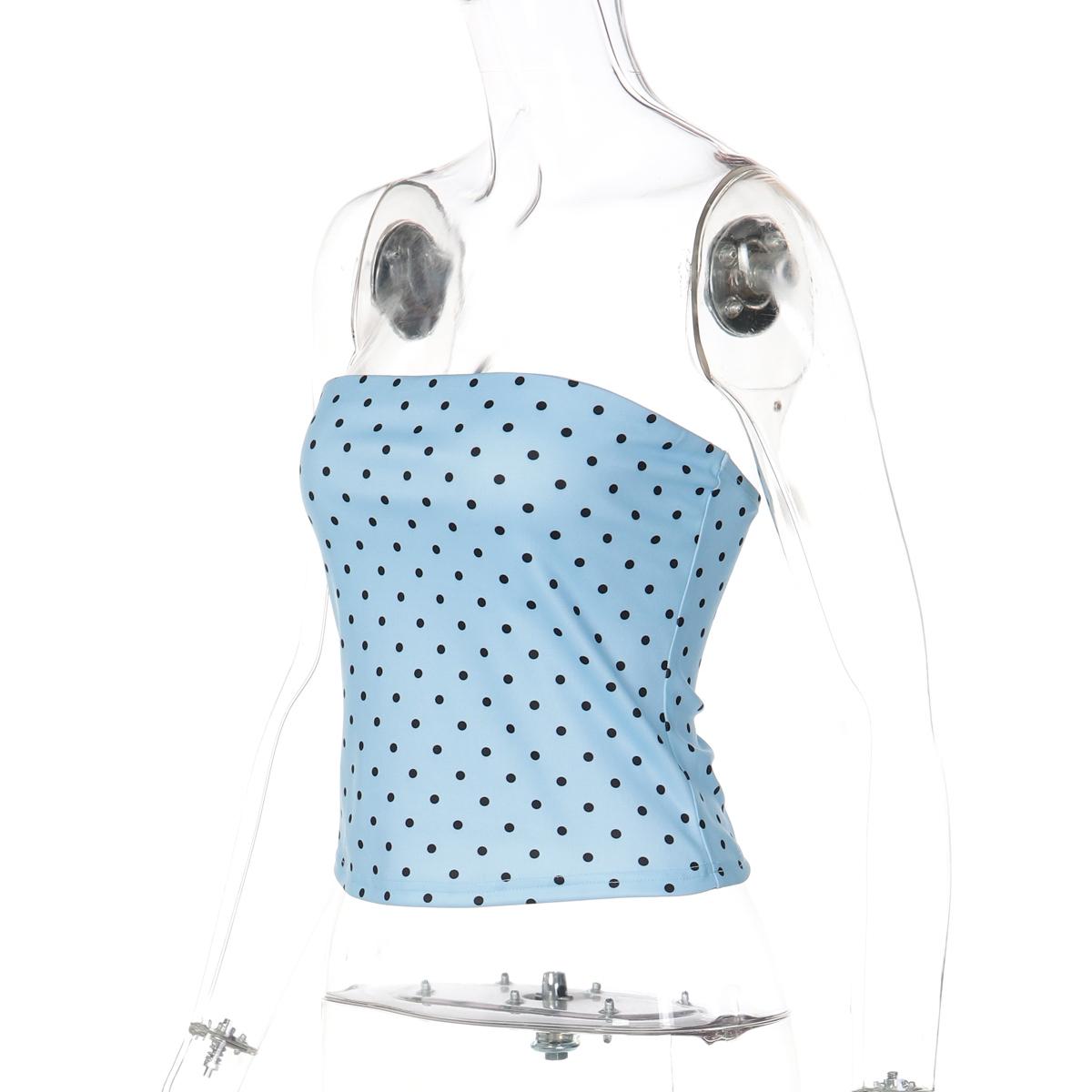 Women Summer Sleeveless Strapless Party Club Beach Vacation Polka Dot Tube Tops Casual Sleeveless Tank