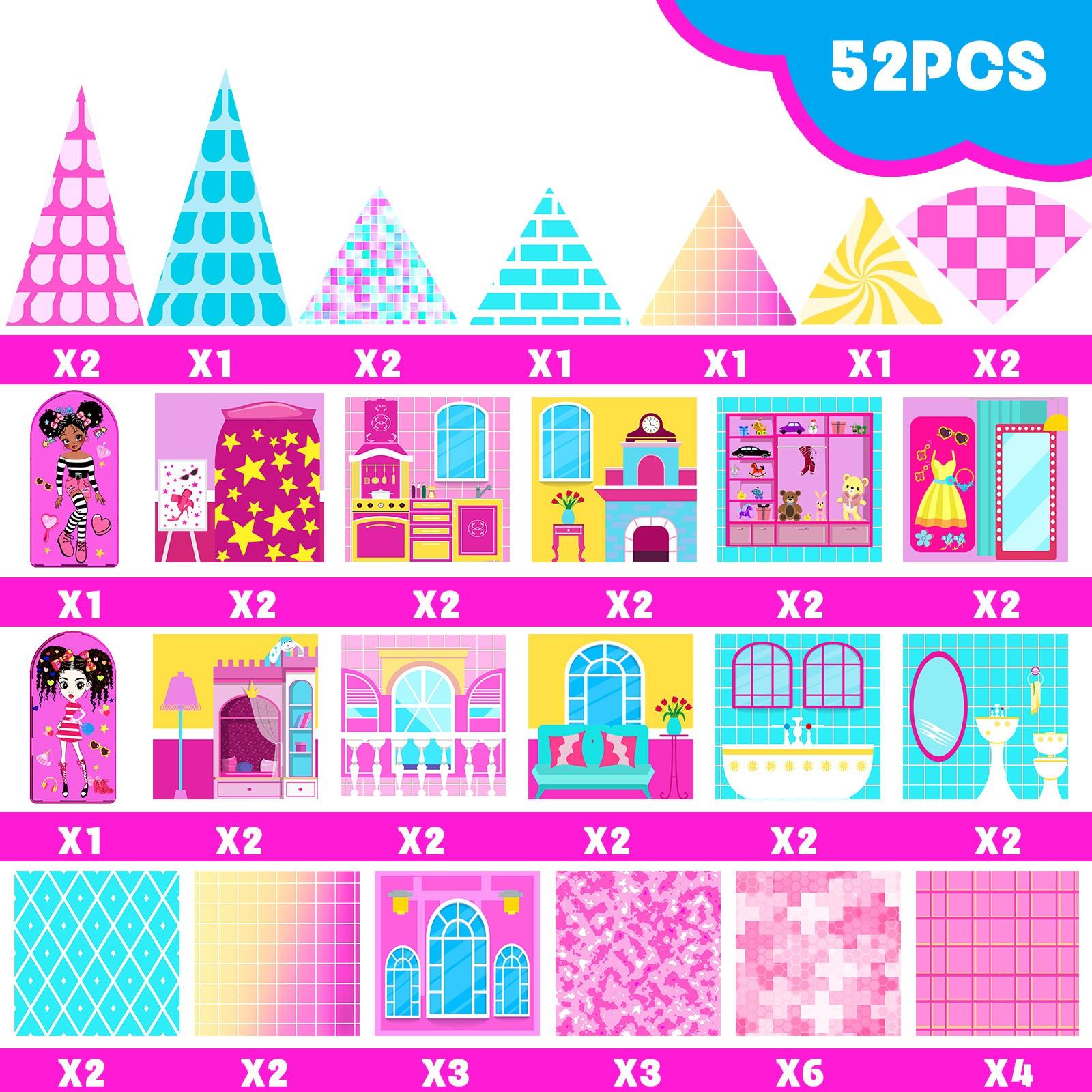 52pcs Magnetic Tiles Building Blocks, Castle Construction Toy, Stem Education Gift for Kids 3-8 Years, Boys & Girls Birthday Present