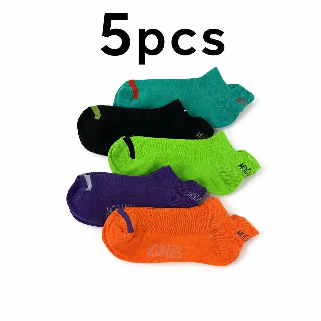Unisex 5-Pair Sportswear Socks Set, French Terry Low-Cut Modern Sports Socks, Soft Breathable Short-Length Athletic Ankle Shoe Accessory
