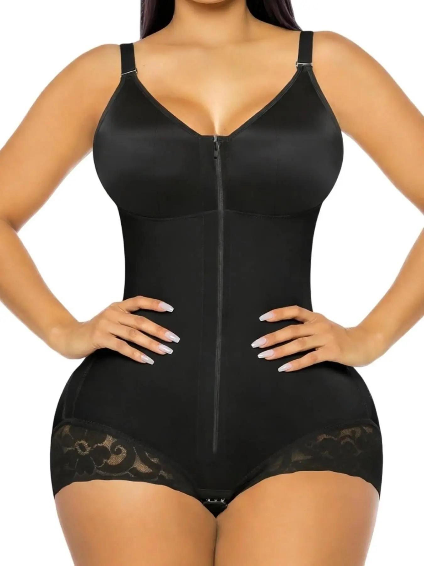 Colombian Fajas Waist Trainer, Zipper Front Spaghetti Strap Full Body Shaper, Butt Lifting & Tummy Control, Women's Fitness Shapewear Clothes