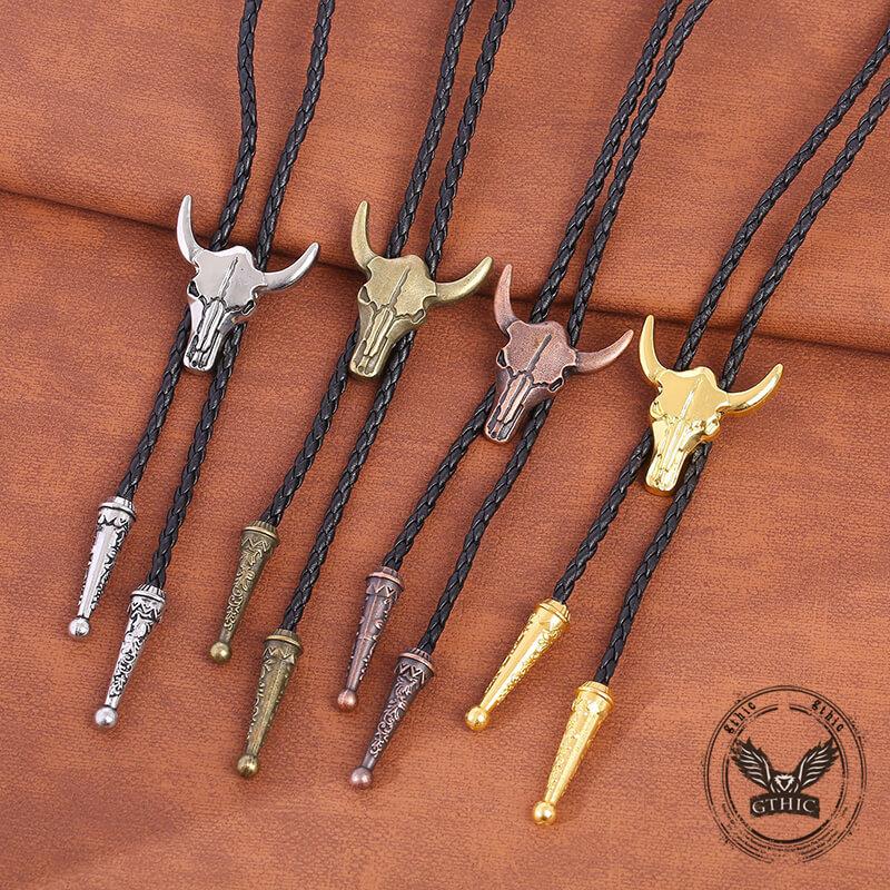 GTHIC Vintage Bull Skull Western Cowboy Alloy Bolo Tie Fashion Jewelry for Men Women Daily Wear Accessory