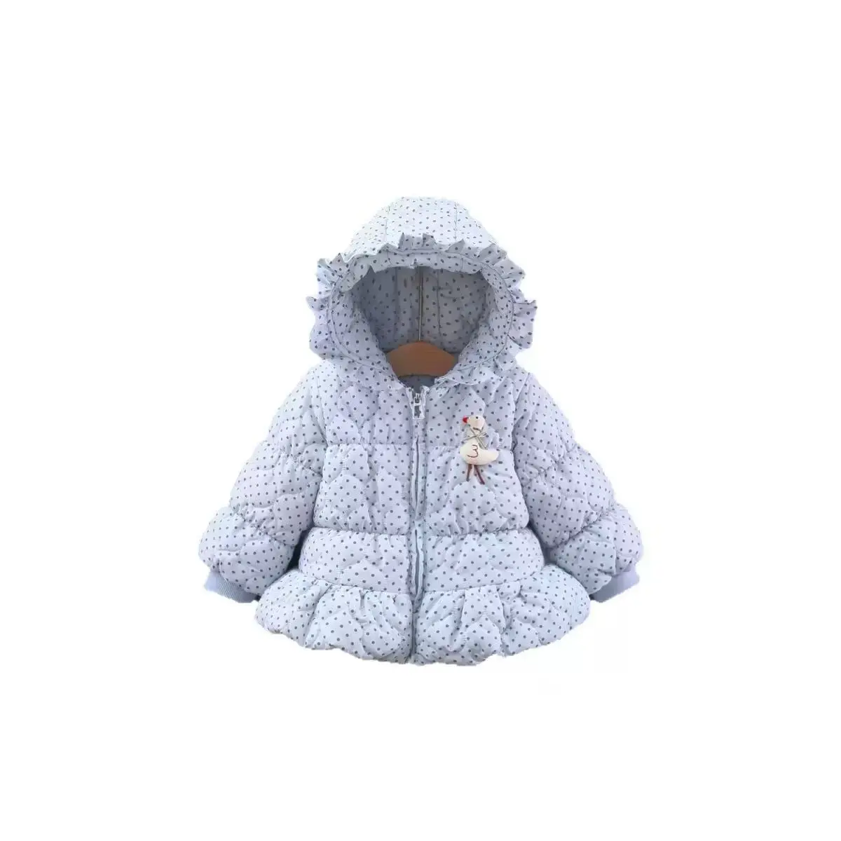 Winter Fashion Polka Dot Windproof Warm Long-Sleeve Outerwear for Girls, Newborn Cute Hooded Jacket for Children 0-4 Years Old