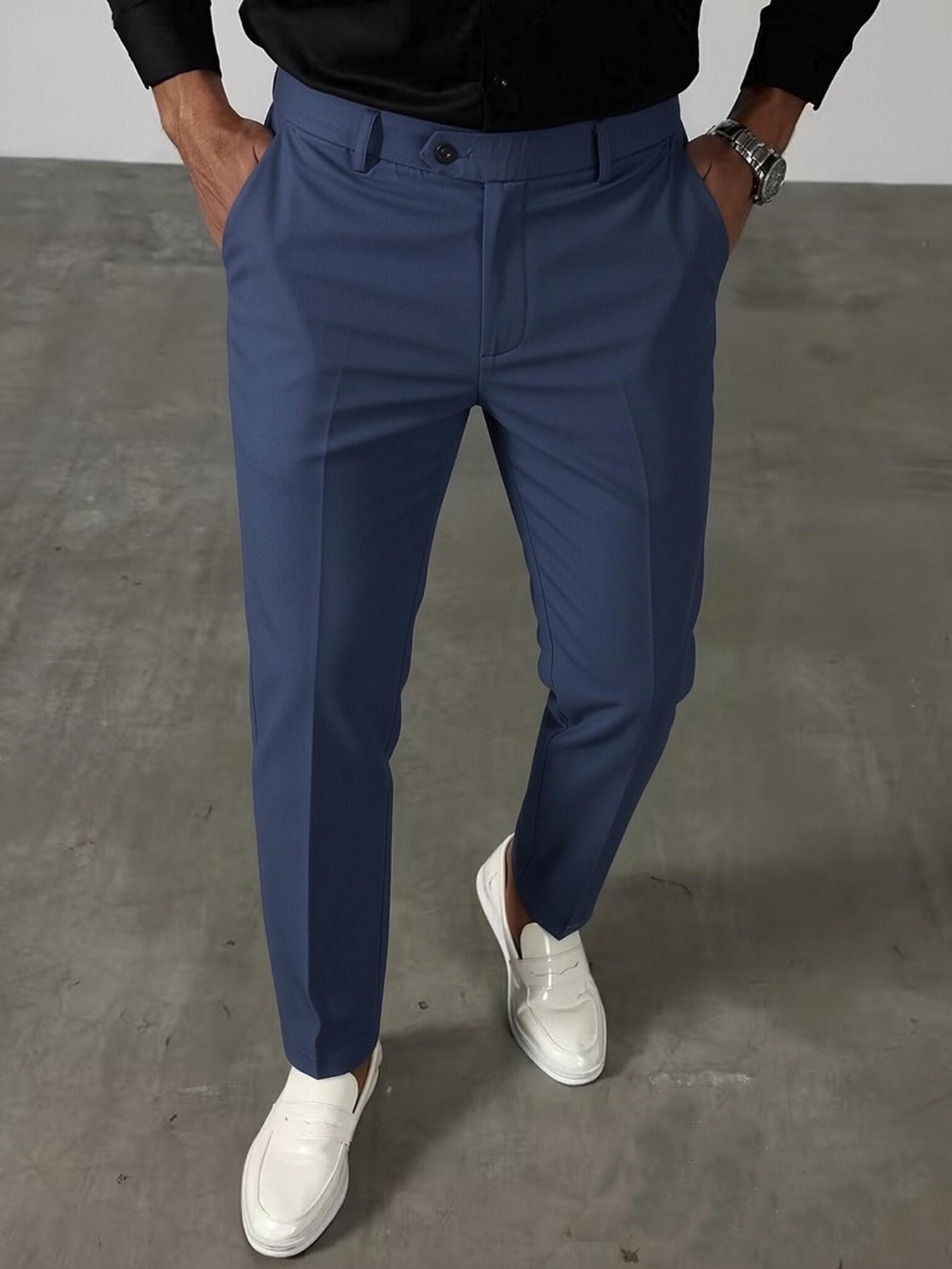 YYT1 Men's Business Casual Pleated Suit Pants, Slant Pockets, All-Season Easy-Care Trousers