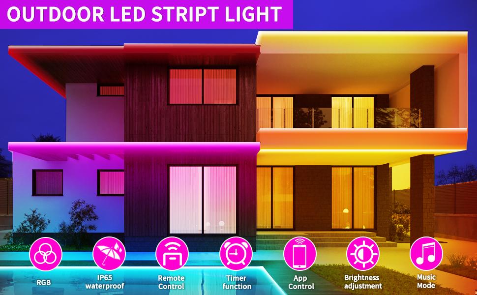 50ft Outdoor LED Strip Lights Waterproof,IP68 Waterproof LED Light Strips with Remote,App Control Music Sync RGB Outdoor LED Rope Lights,LED Lights for Bedroom,Roof,Pool,Deck,Balcony