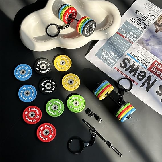 Mini Dumbbell Keychain, Fitness Weight Plate Keyring, Gym Lover Gift, Portable Bag Charm, Motivational Workout Accessory for Men Women