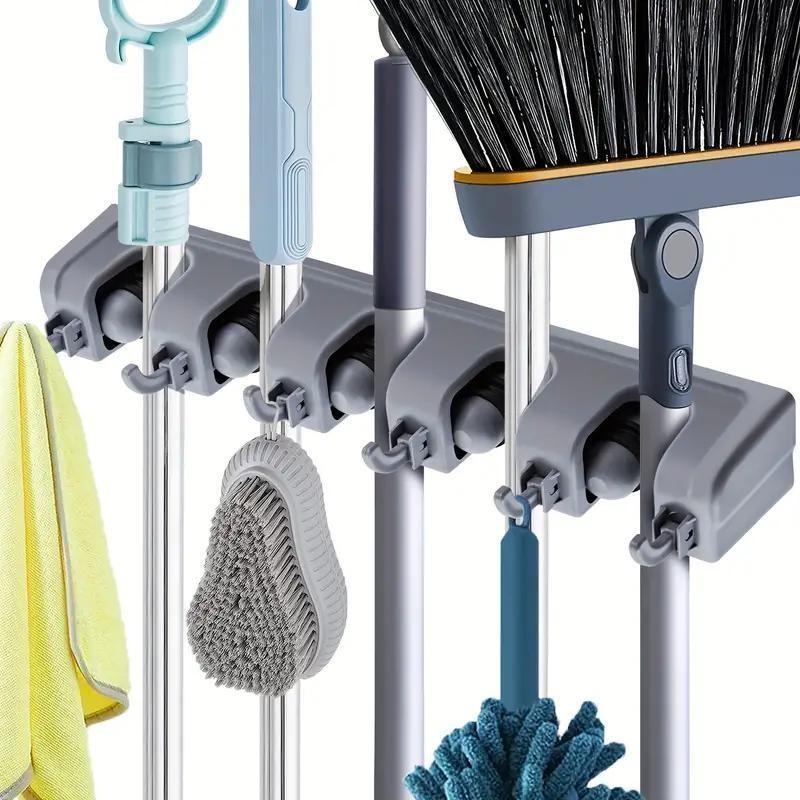 Wall Mounted Storage Rack, Multifunctional Storage Rack with 5 Slots & 6 Hooks, Space Saving Storage Organizer for Bathroom, Kitchen, Laundry Room Bathroom Organizers, Bathroom Organizing Accessories