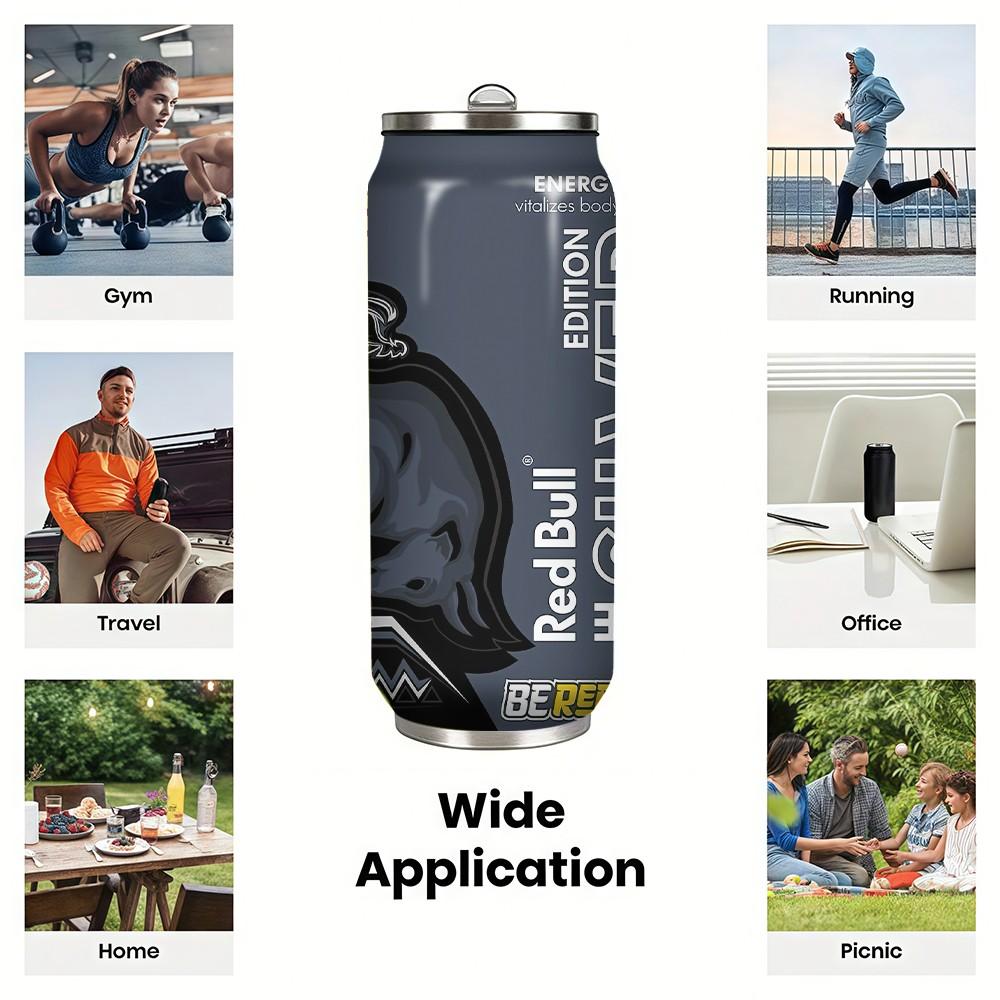 1pc 17oz Red Bull Silver Edition Tumbler with Lid, Vacuum Insulated Water Bottle, Summer Winter Drinkware, Outdoor Travel Accessories, Perfect Christmas & Valentine's Day Gift