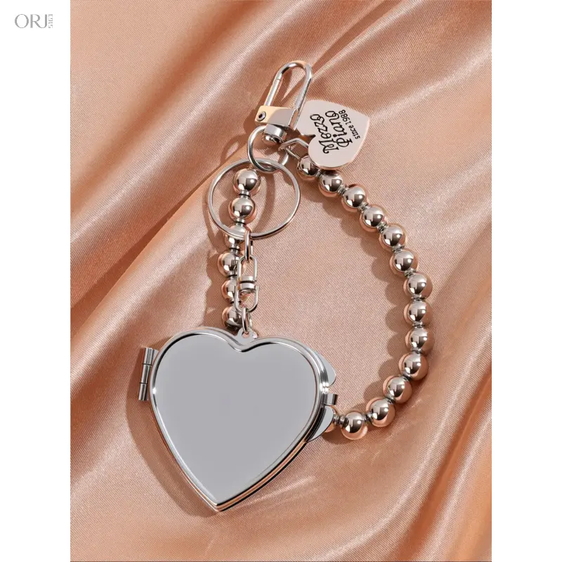 Mini Heart-Shaped Dual-Sided Makeup Mirror, Travel Hand Mirror, Portable Mirror, Mirror for Purse, Fashionable Women's Accessory, Versatile Daily Use Bag Charm, Trendy Style, Fashionable Alloy Keychain, Trendy Cute Keychain