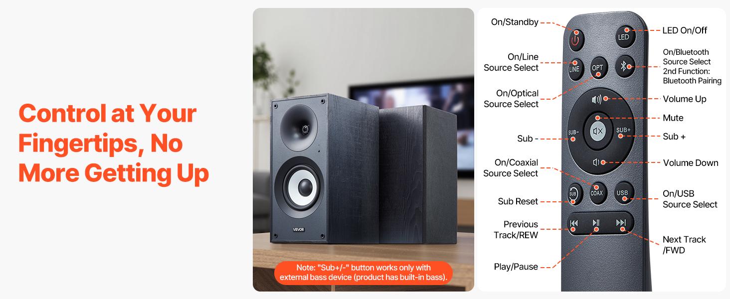 VEVOR Powered Bookshelf Speakers, 25Wx 2, Active Studio Monitor Speaker with 5.5 Inch Woofer, Bluetooth/RCA/Coaxial/Optical/USB/Subwoofer Connection, Wooden Enclosure, for Record Player Turntable PC