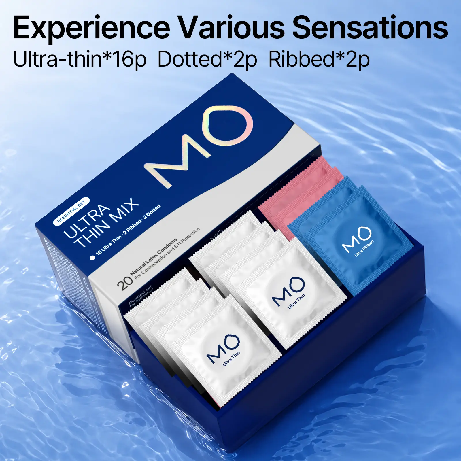 MO Trio Bundle Variety Pack Condoms for Men  Universal Regular Fit, 20 Pcs Natural Latex Condoms with 3 Triple Sensations Textured Mix (Ultra Thin, Ribbed Dot), pH Balanced, Comfortable, No Tight Feeling, Universal Fit, Free 3 Day Shipping,SohoChic