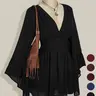 Women's Casual Cute Chic Long Sleeve Waist-Cinched V-Neck Short Dress, Daily Casual Dress, Stylish Fashion Feminine Dress, Elegant Summer Clothes, Perfect for Everyday Wear