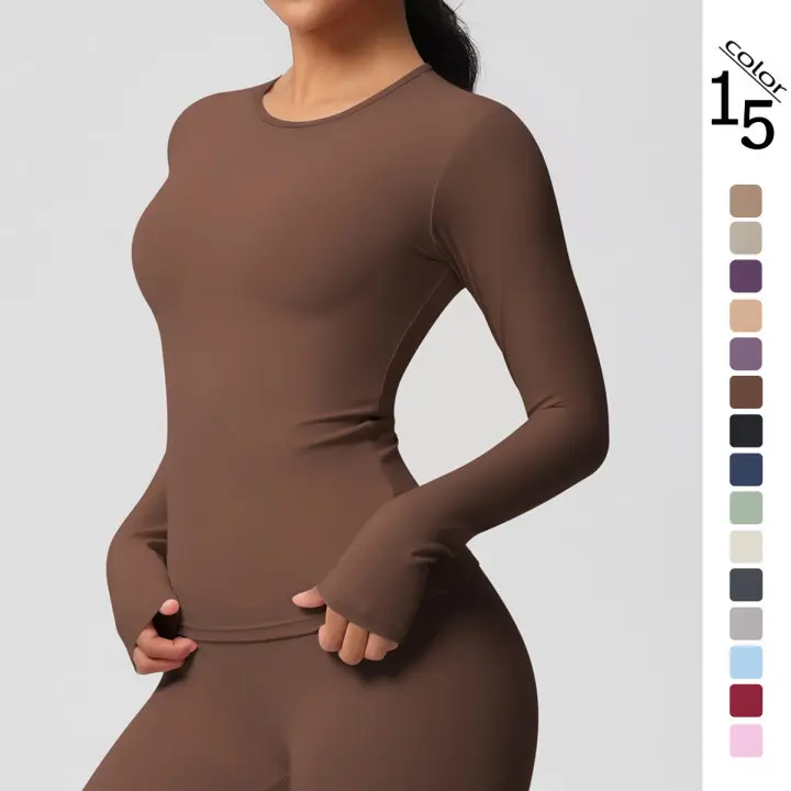 Women's Solid Longline Tight-Fit Stretch Wear Long Sleeve Top - Universal Sport Running Yoga Workout Sports Top, Sporty Chic