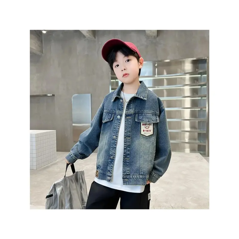 Boys' denim jacket 2026 spring/autumn new style, casual color-blocking children's button spring jacket, with pockets, suitable ages 11-13, children's boys' jacket