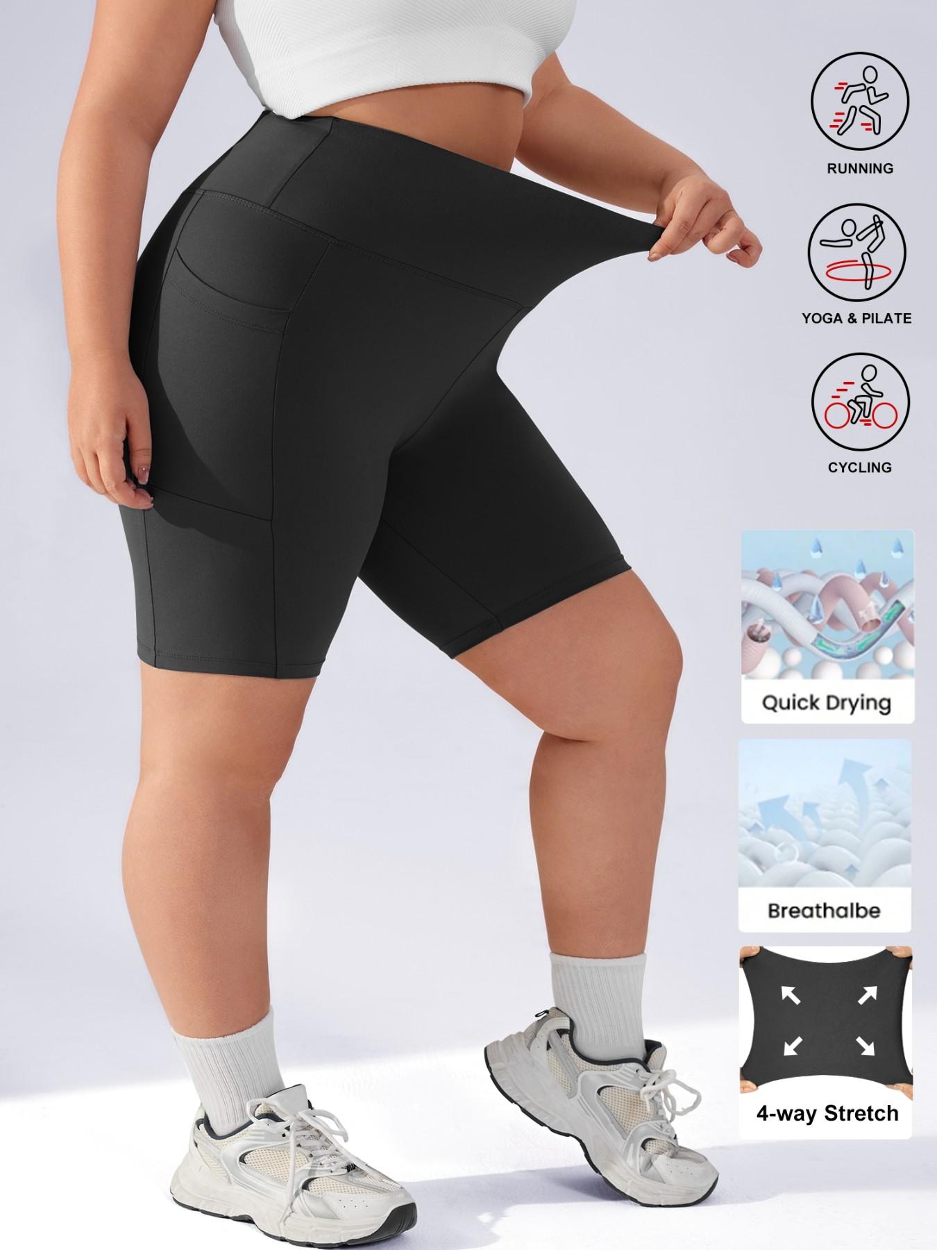 Women's Plus Size High Waist Elastic Skinny Pants, Abdominal Control, Pocket Design, Casual Comfort for Daily Wear & Outdoor Activities, Soft Stretch Shorts