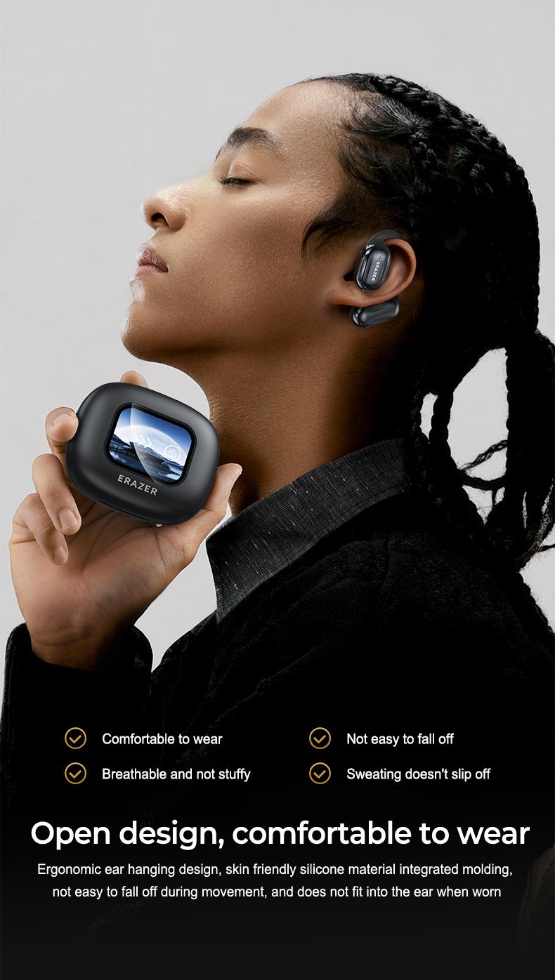 ERAZER OWS Touch Screen Earphone Bluetooth 5.4 Wireless Headphones Noise Canceling TF Card Headset HIFI Stereo Full-Color Display Multifunctional Earbuds With Mic