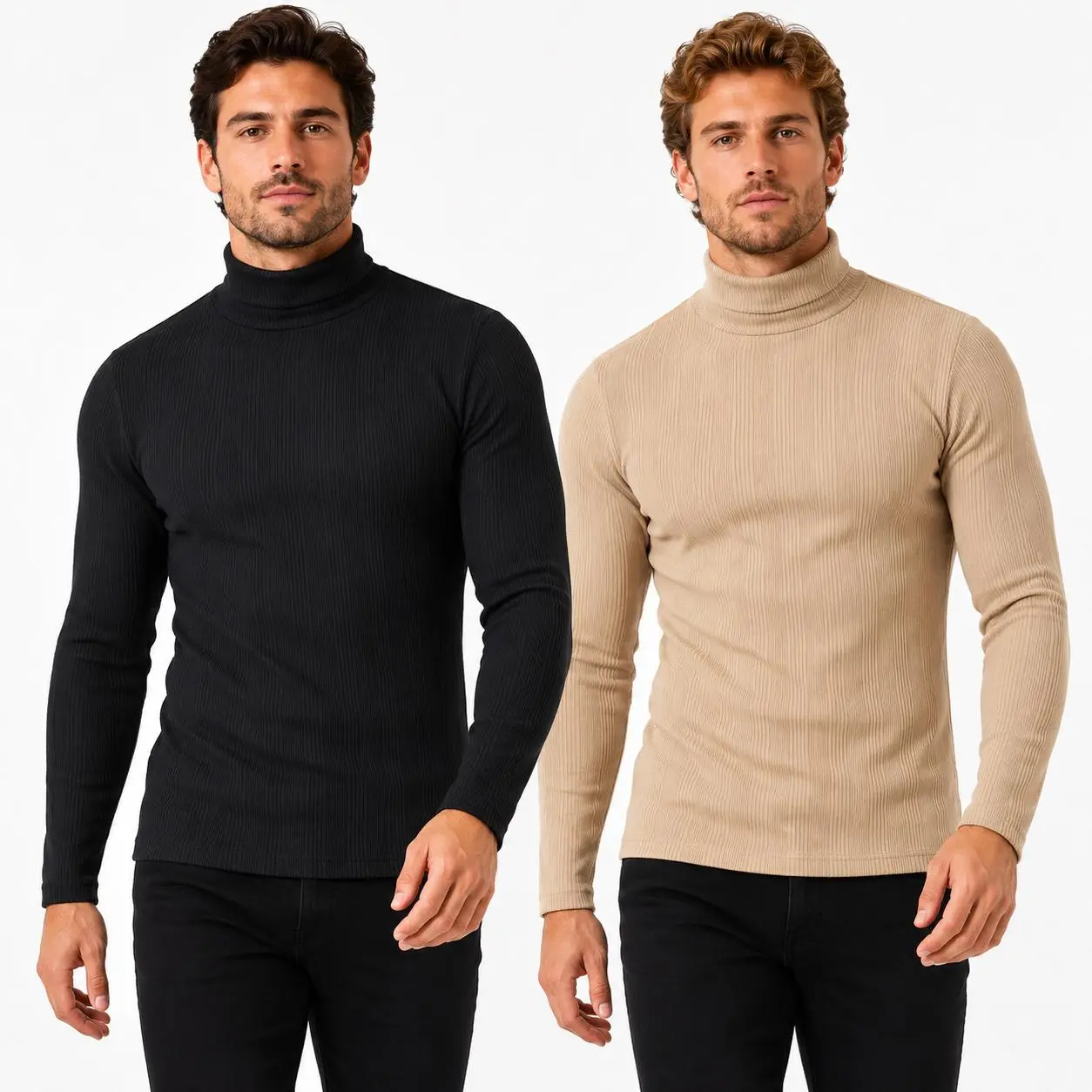 Men's Warm Thick Turtleneck Shirt, Long Sleeve Thermal Pullover Sweater, Ribbed High Neck Slim Fit Base Layer for Fall Winter, Solid Color Casual Top for Office, Work, Travel, Streetwear and Everyday Wear