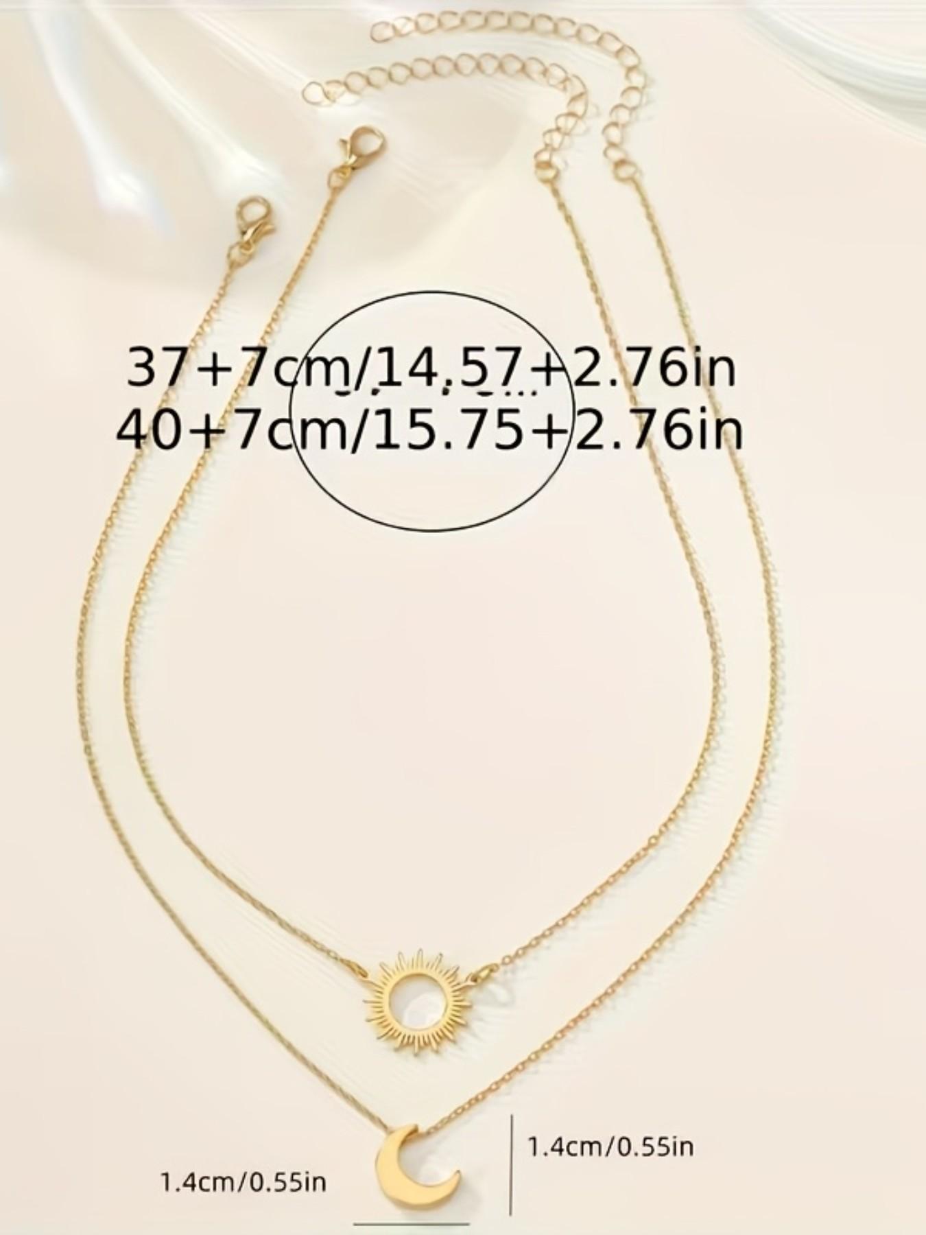 2 vintage Bohemian style sun and moon pendant necklaces, women's 18K gold plated stainless steel double-layer layered necklace, perfect for summer and beach vacation decoration