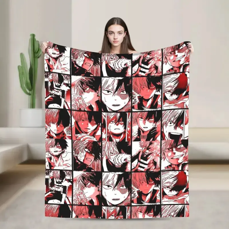 Todoroki Shoto Collage Blankets Velvet Boku No My Hero Academia Ultra-Soft Throw Blanket for Outdoor Travel Bedspread Ultra Soft All Season Throw Blanket, Lightweight Cozy Flannel Blanket for Bed Sofa Couch Travel Camping, Perfect Warm Gift for Birthday C