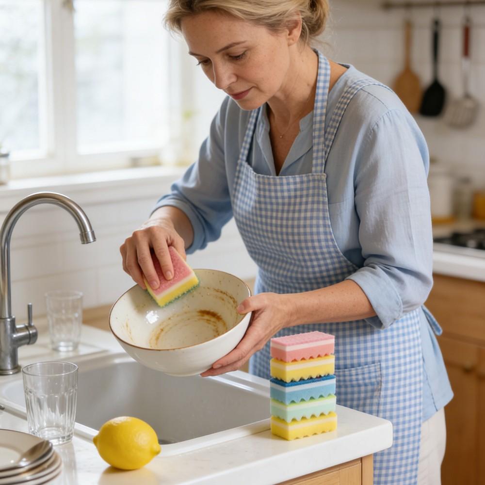 Wave Edge Cleaning Sponge Set, Soft Non-Scratch Kitchen Sponges, Deep Clean Oil Stains, Simple Fresh Design, Daily Household Use