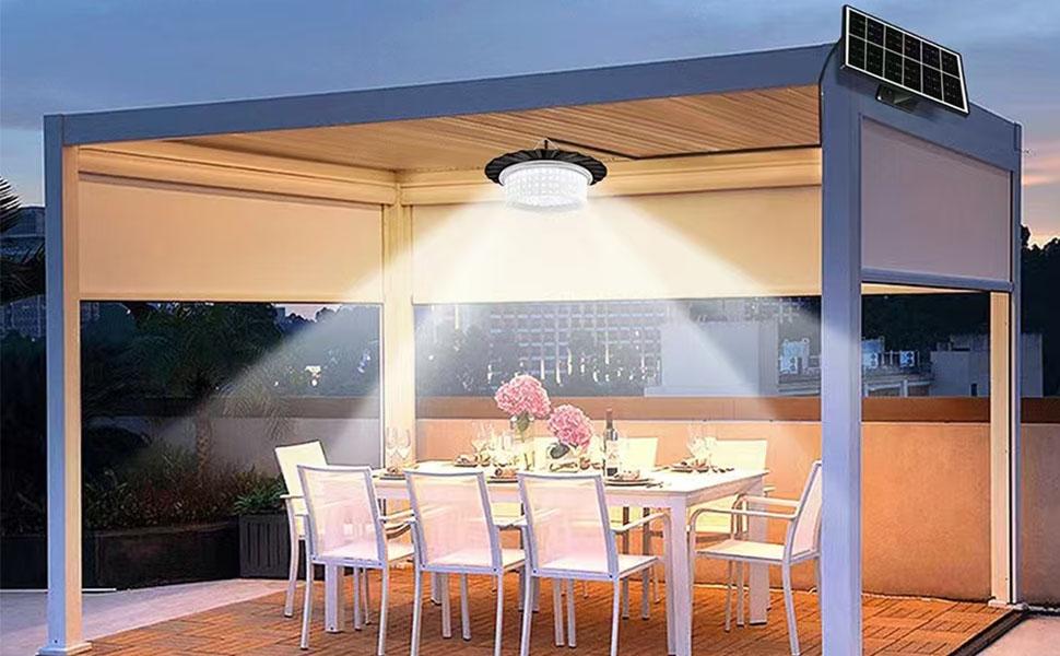 Solar Light Outdoor Motion Sensor Lights, 360° Lighting Waterproof Solar Powered Pendant Light with Remote Control for Home, Shop, Garage, Patio, Yard