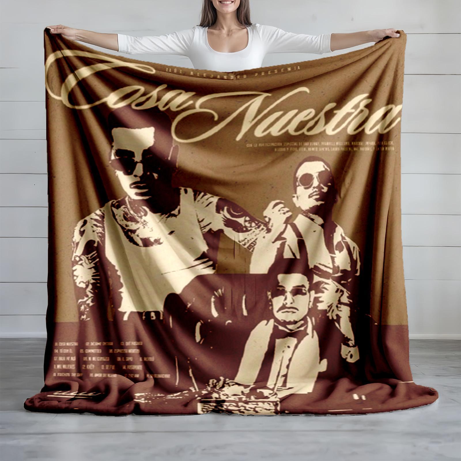 1 piece Cosa Nuestra Latin Style Music Album Cover themed flannel blanket - Modern-style flannel blanket, suitable for sofas and beds, all-season use, super soft and comfortable, digital printing, 100% polyester material, machine washable, suitable