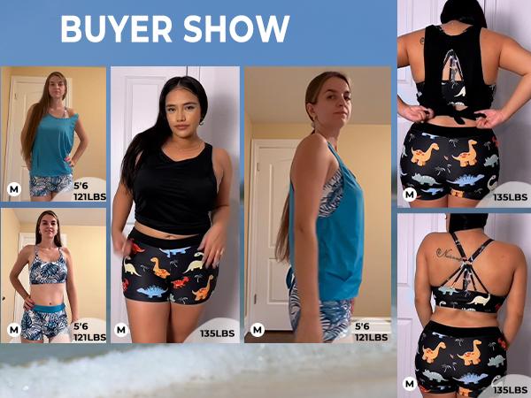 Aqua Eve Three Piece Tankini Swimsuit for Women Tank Bathing Suit with Shorts Open Back Athletic Swimwear