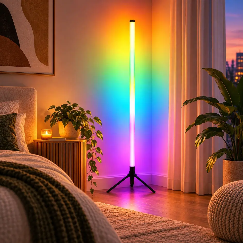 Modern LED Mood Floor Light with Smart APP Control, Remote, Sound Reactive Music Mode, Custom Color Effects, Brightness Adjustment & Auto Timer, Space-Saving Standing Lamp for Bedroom, Gaming Area, Living Room & Parties