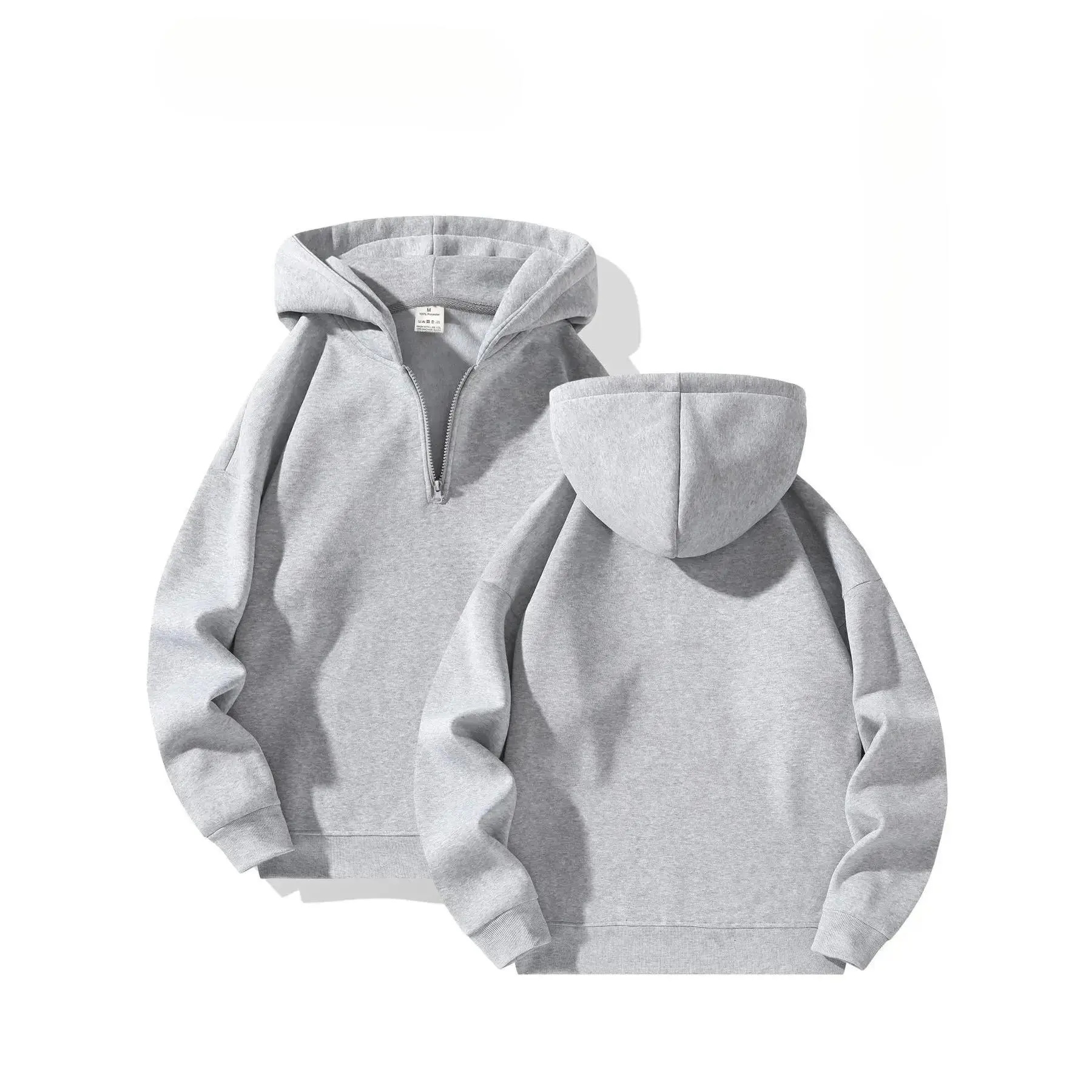 Men's Plain Half Zip Drop Shoulder Essentials Hoodie, Regular Fit Fitted Casual Comfy Fit Long Sleeve Hooded Sweatshirt for Fall & Winter, Men's Clothes for Daily Wear