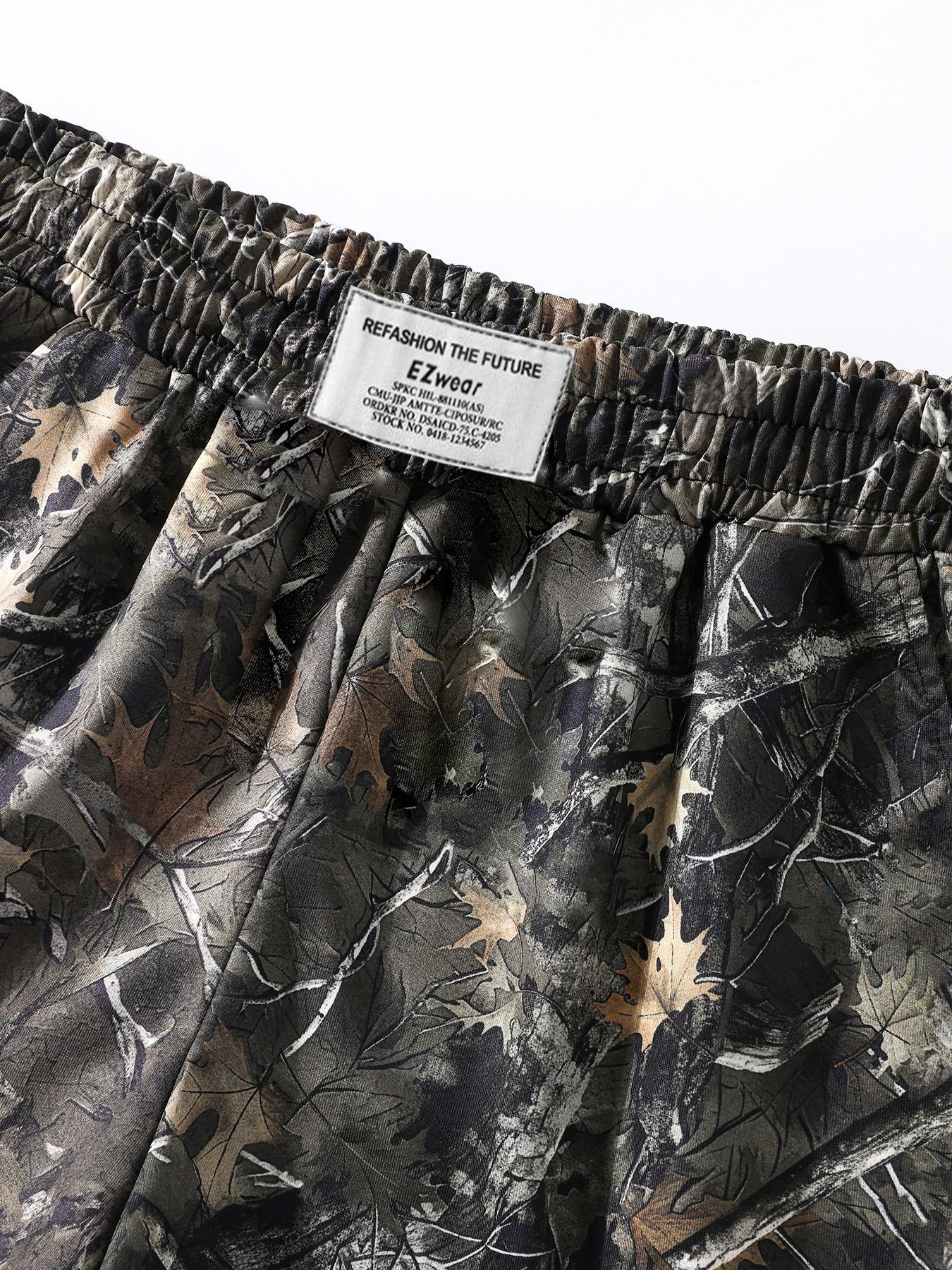 Women's Comfortable Casual Loose Short Sleeve Camouflage Print T-Shirt & Elastic Waist Shorts Set, Versatile Two-Piece for All Seasons Womenswear