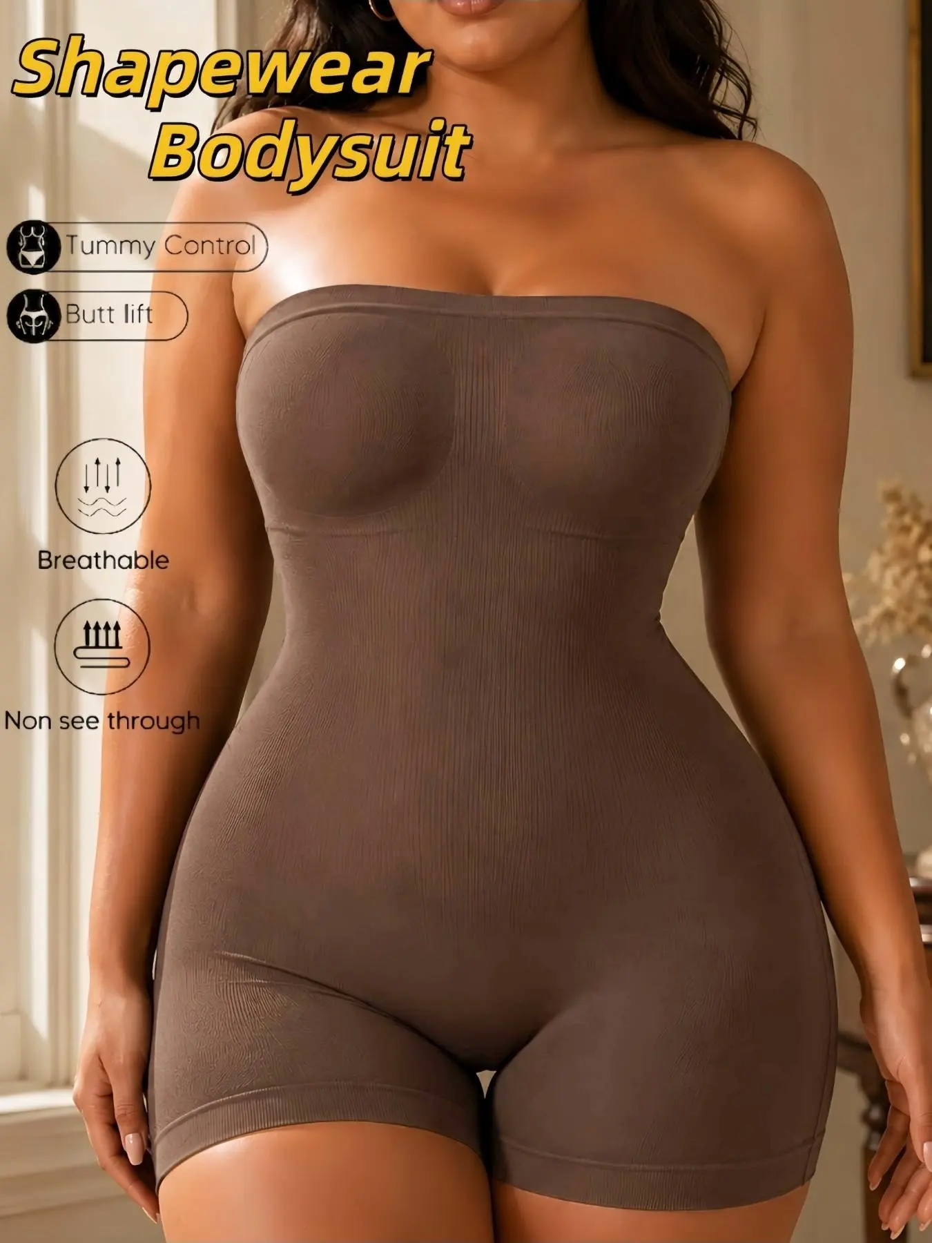1 Count Women's 360° Surround Pressurization Body Shaperwear, Fajas, Strapless, Seamless, Smooth Shapewear, Butt Lifting & Tummy Control Shapewear Bodysuit, Firm Support No-Show Jumpsuit, Soft Breathable 4-Way Stretch, Ideal For Formal Wear