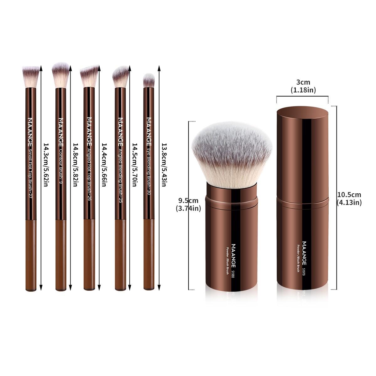 Maange 6-Piece Aluminum Tube Makeup Brush Set, Blush Brush, Powder Brush, Contour Brush, Concealer Brush, Highlighter Brush, Cosmetic Tools