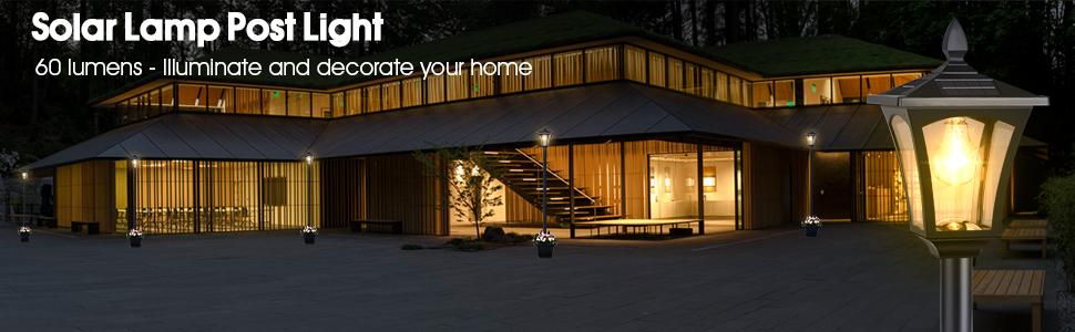 HOODINK 65" Solar Lamp Post Light with Planter, Glass 60 Lumens Solar Garden Lights Outdoor Waterproof Solar Pole Lights Patio Decor, Warm White