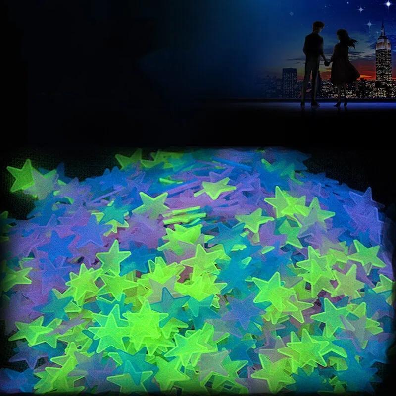 100pcs Colorful Glow-In-The-Dark Stickers, Fluorescent Star Wall Decals, Home Art Decor, Ceiling & Wall Decoration, Bedroom Room Decor